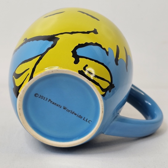 Woodstock Mug Peanuts Charlie Brown Blue Coffee Mug Yellow Bird Snoopy 16oz 2013 - Picture 4 of 4
